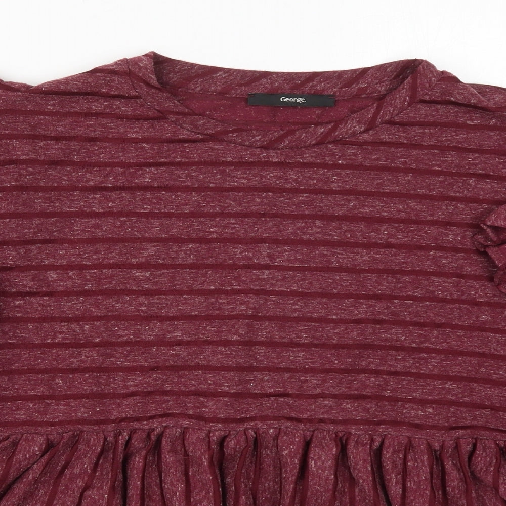 George Womens Red Striped Polyester Basic T-Shirt Size 18 Round Neck