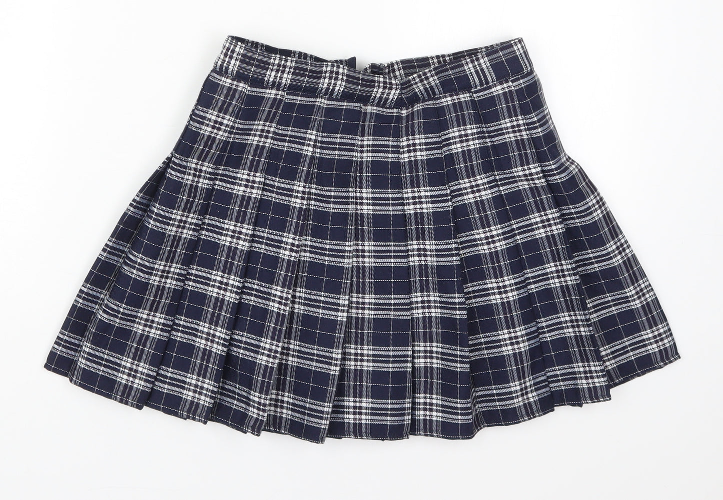 Preworn Womens Blue Check Polyester Pleated Skirt Size S   Zip