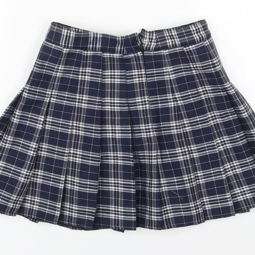 Preworn Womens Blue Check Polyester Pleated Skirt Size S   Zip