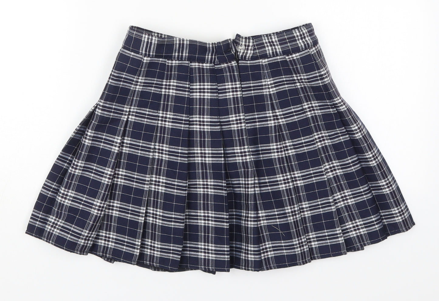 Preworn Womens Blue Check Polyester Pleated Skirt Size S   Zip