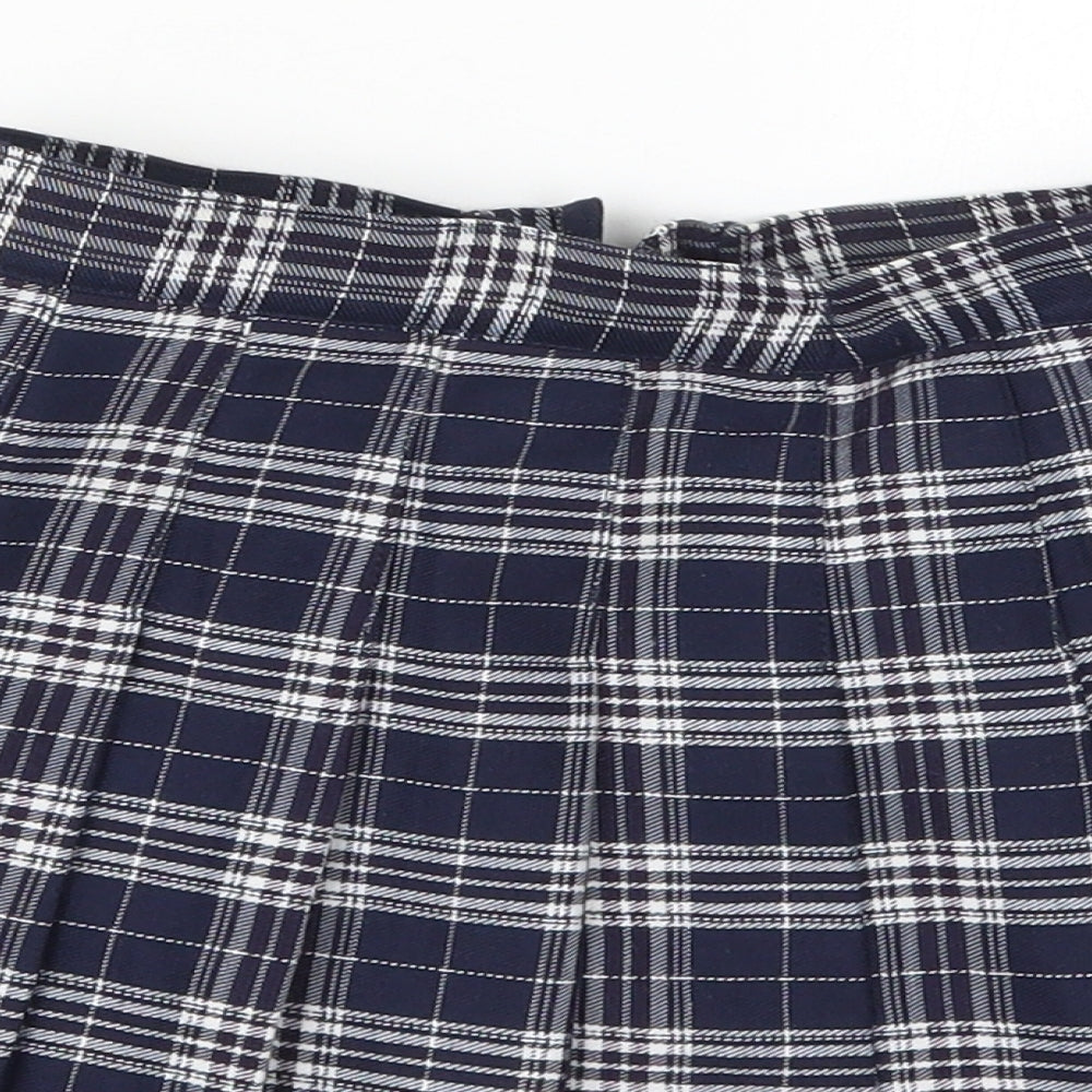 Preworn Womens Blue Check Polyester Pleated Skirt Size S   Zip
