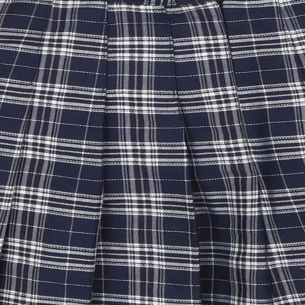 Preworn Womens Blue Check Polyester Pleated Skirt Size S   Zip