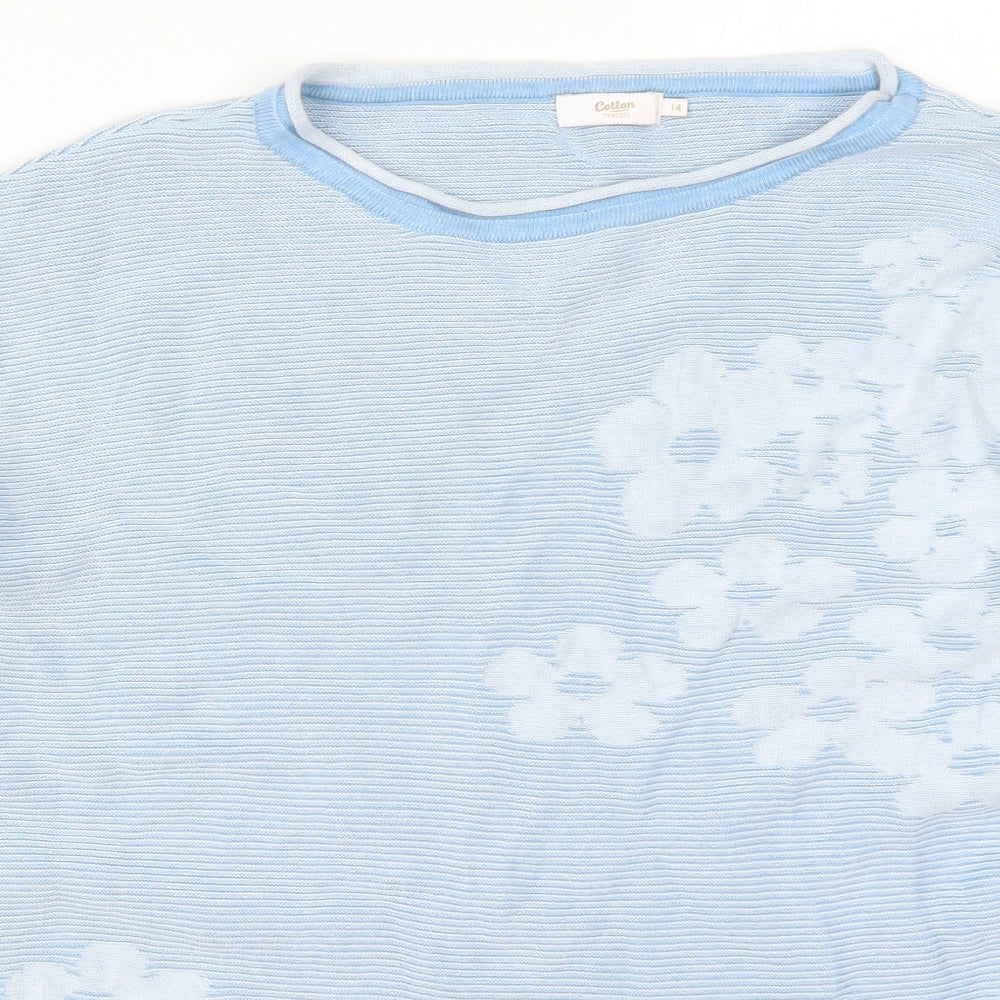 Cotton Traders Womens Blue Round Neck Floral Viscose Pullover Jumper Size 14