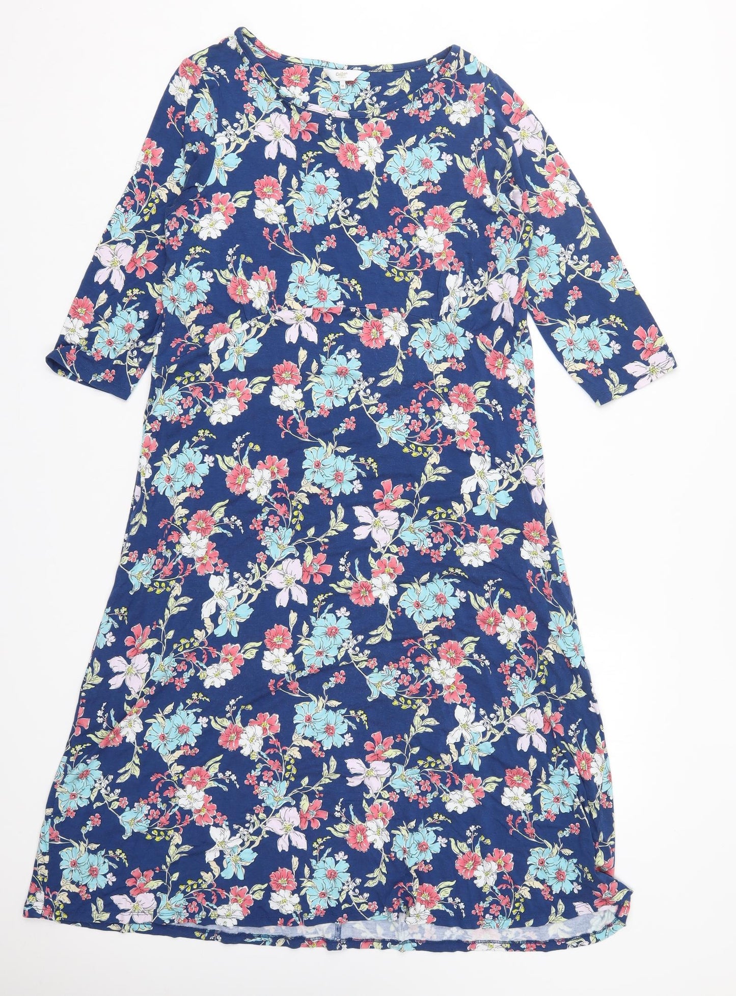 Cotton Traders Womens Blue Floral Viscose A-Line  Size 14  Round Neck Pullover