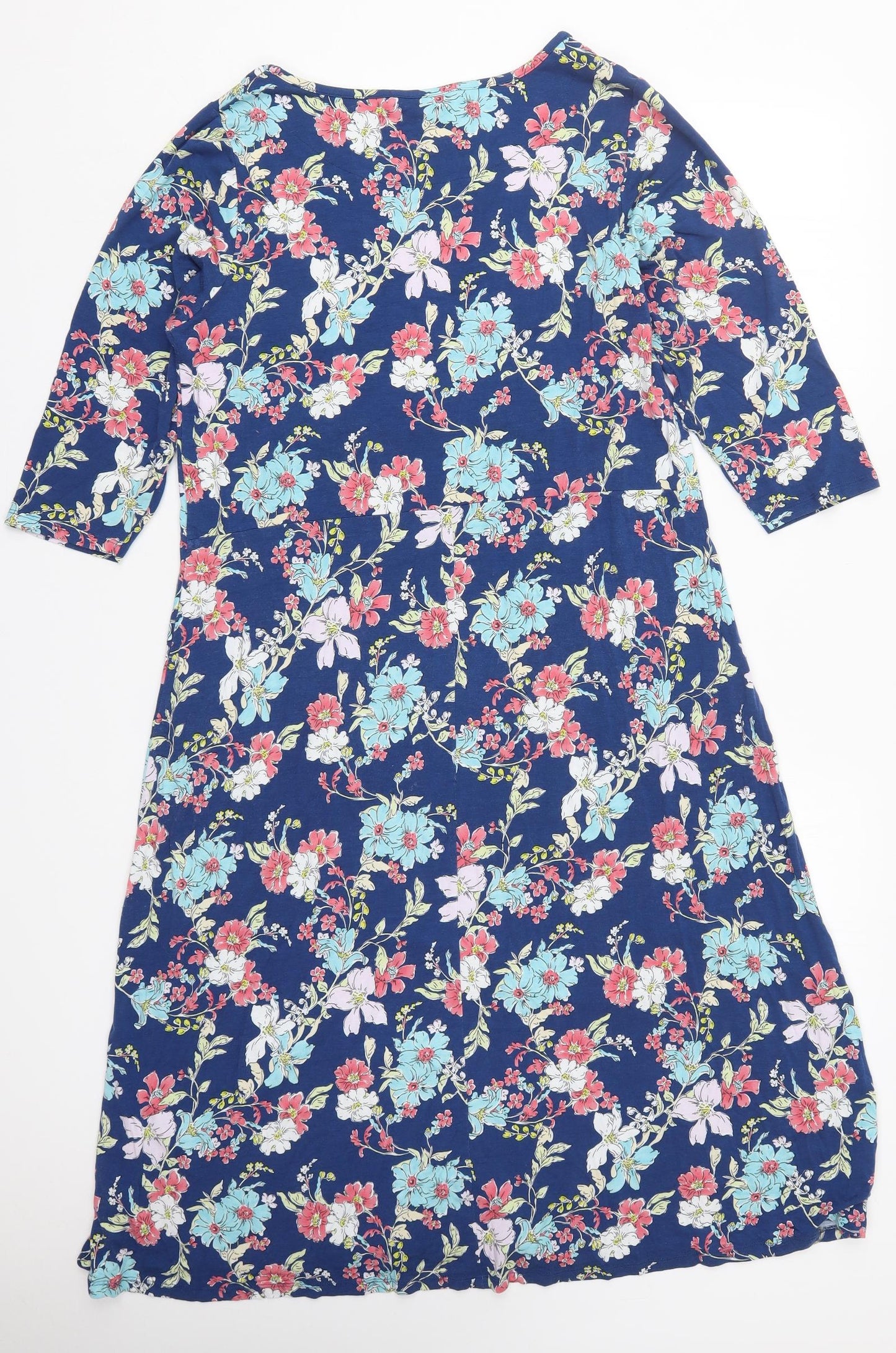 Cotton Traders Womens Blue Floral Viscose A-Line  Size 14  Round Neck Pullover
