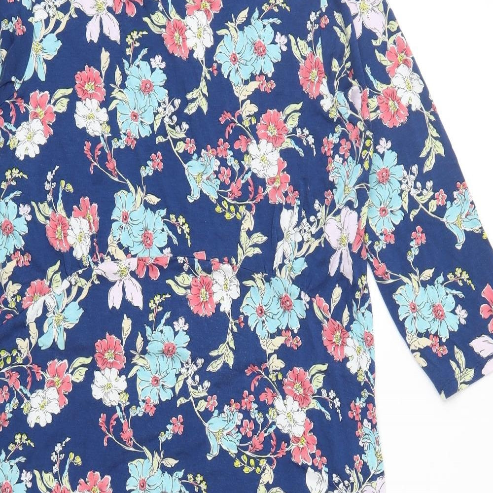 Cotton Traders Womens Blue Floral Viscose A-Line  Size 14  Round Neck Pullover