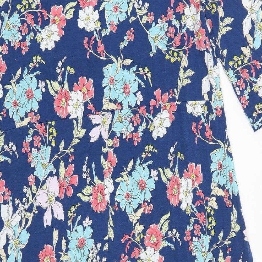 Cotton Traders Womens Blue Floral Viscose A-Line  Size 14  Round Neck Pullover