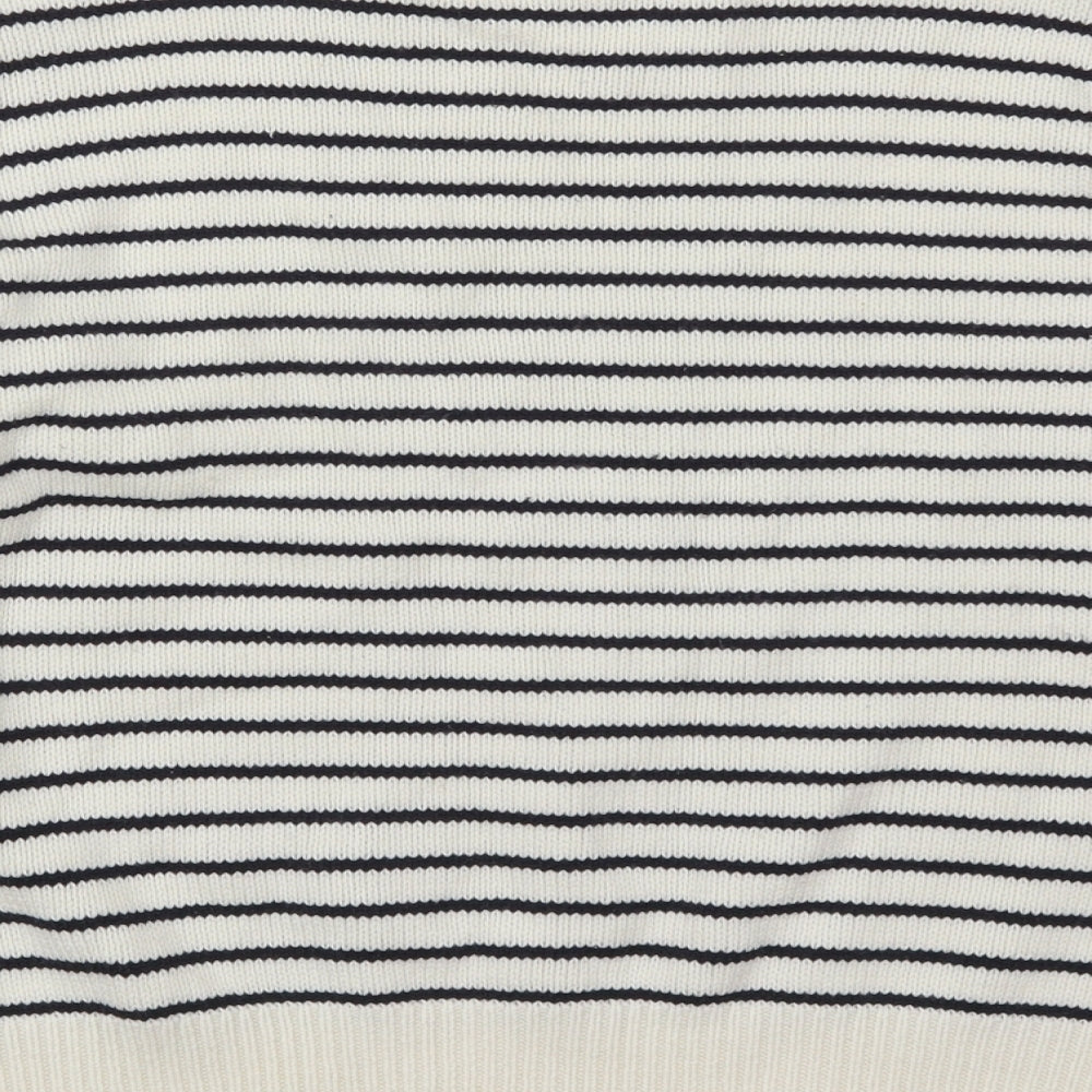 TU Womens White Round Neck Striped Cotton Pullover Jumper Size M
