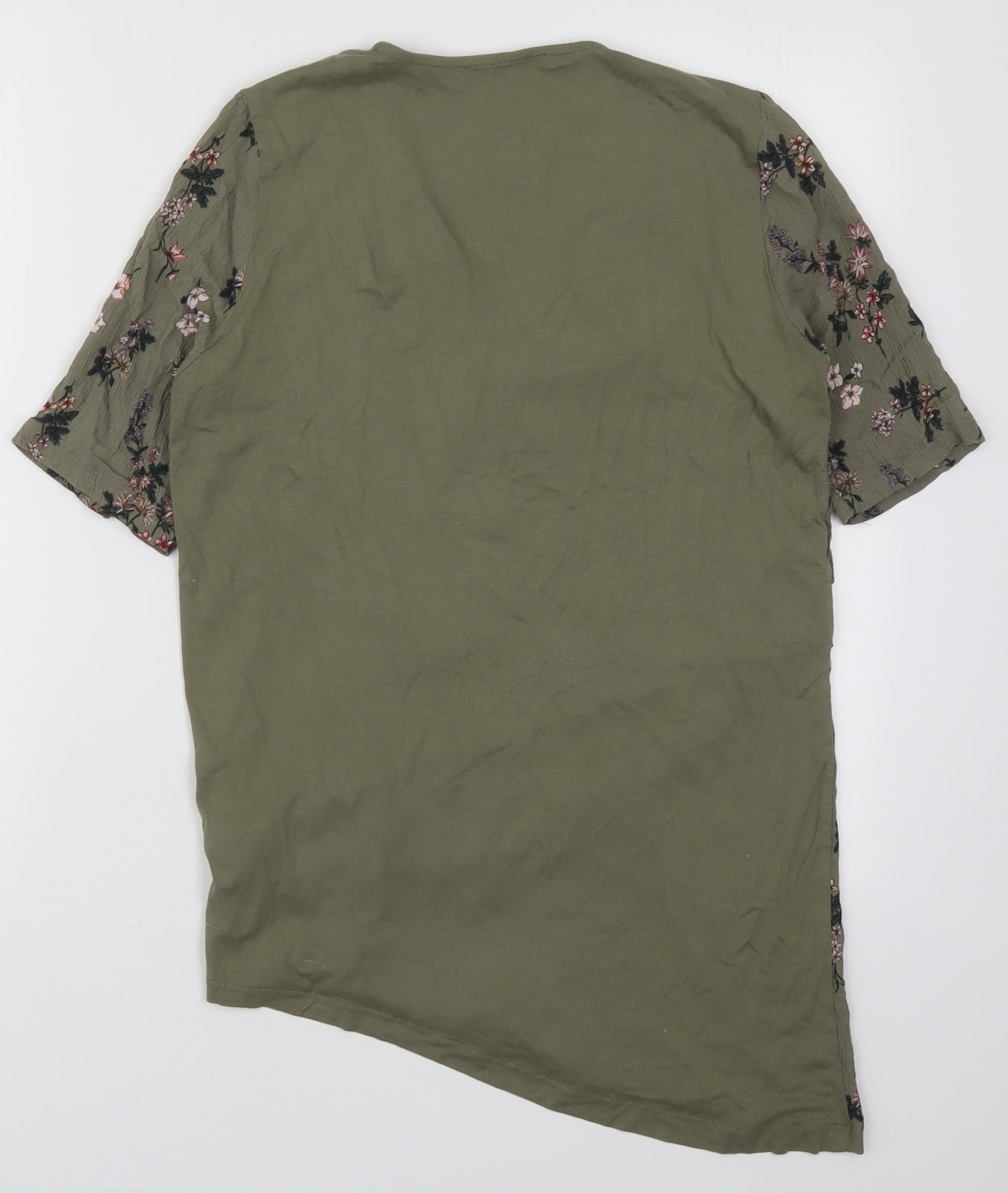Marks and Spencer Womens Green Floral Viscose Basic Blouse Size 12 V-Neck