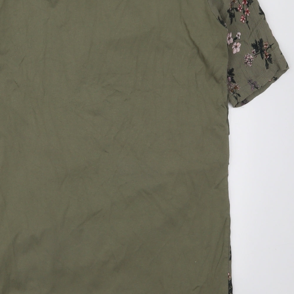 Marks and Spencer Womens Green Floral Viscose Basic Blouse Size 12 V-Neck