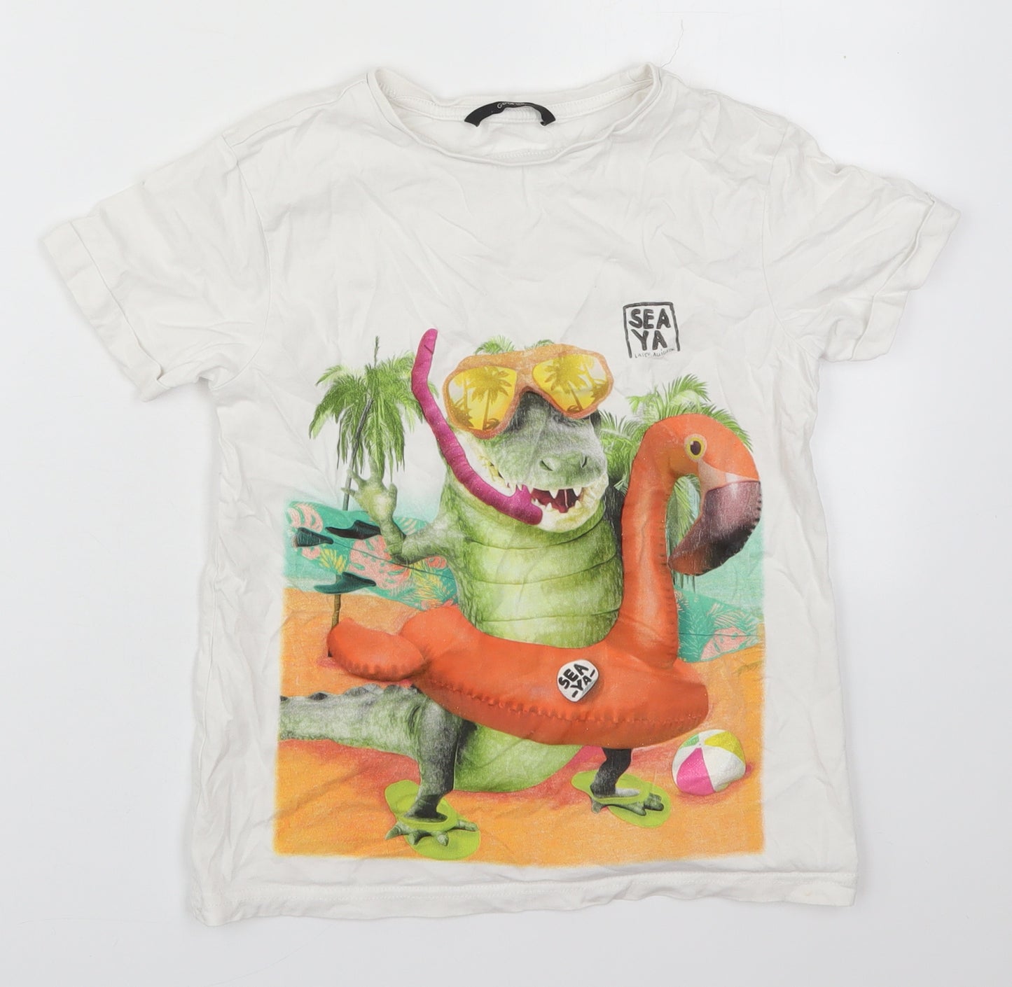 George Boys White  Cotton Basic T-Shirt Size 9-10 Years Crew Neck Pullover - Crocodile Beach