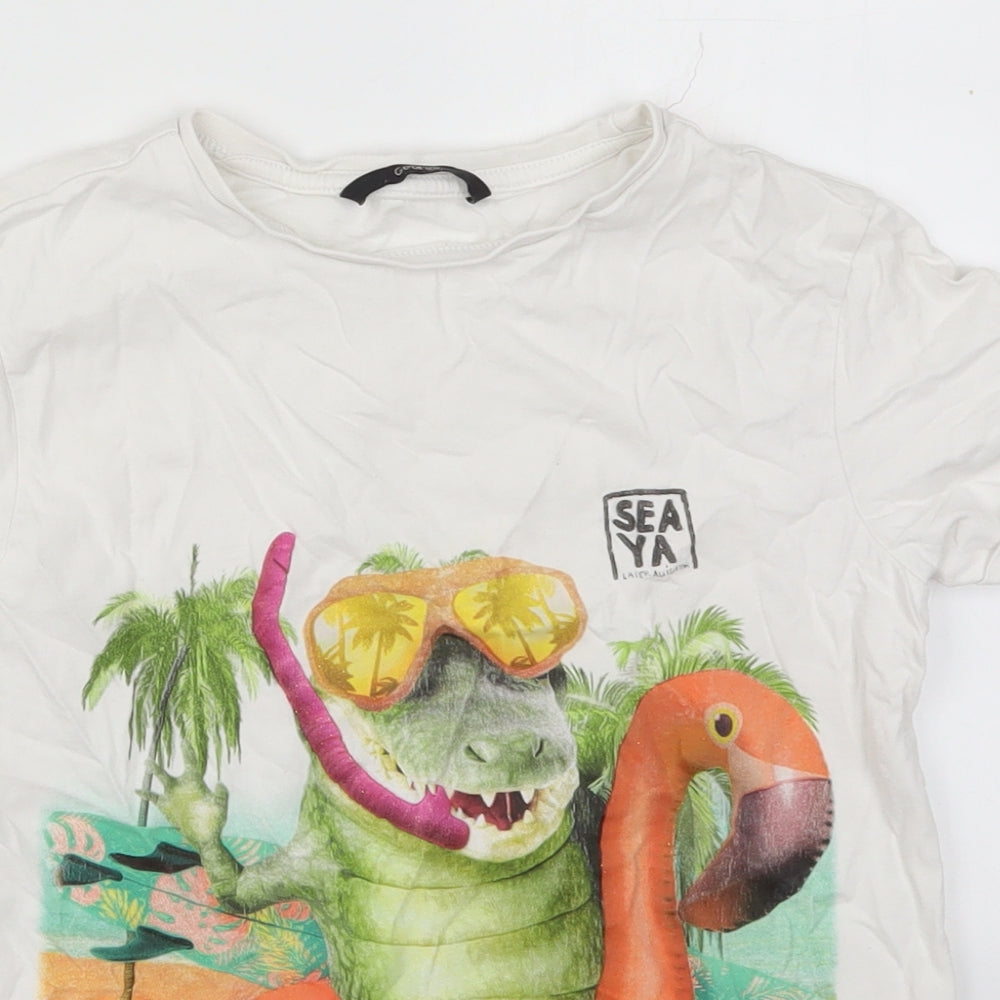 George Boys White  Cotton Basic T-Shirt Size 9-10 Years Crew Neck Pullover - Crocodile Beach