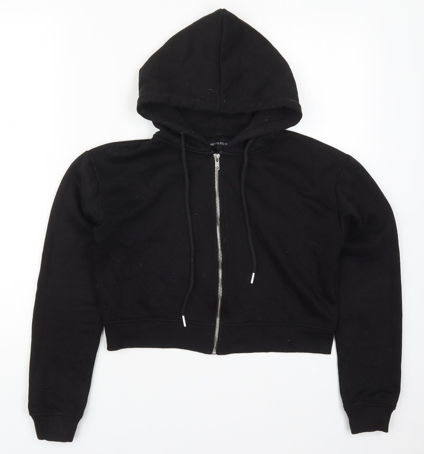 PRETTYLITTLETHING Womens Black  Polyester Full Zip Hoodie Size S  Zip
