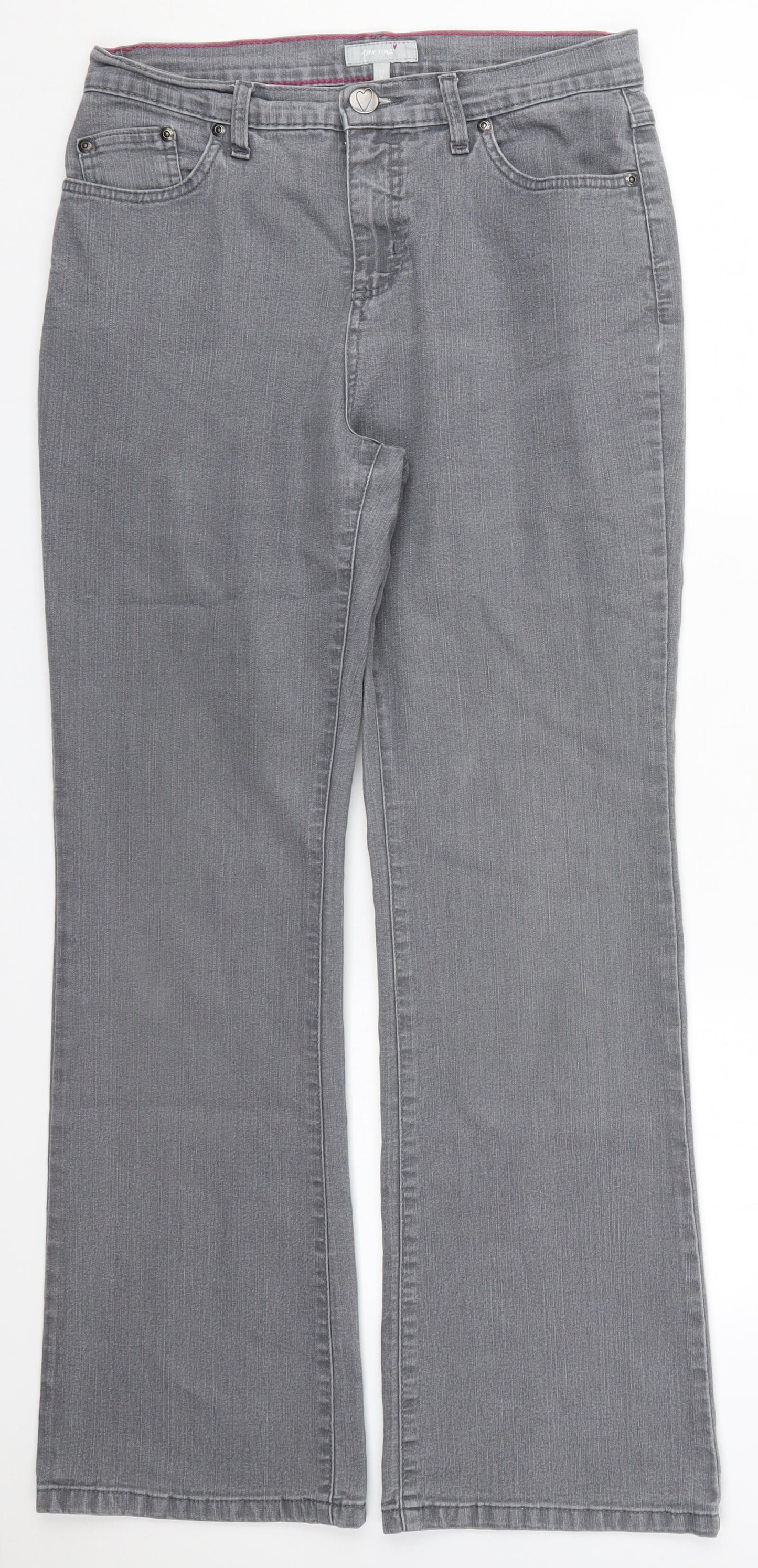 Per Una Womens Grey  Cotton Bootcut Jeans Size 12 L29 in Regular Button