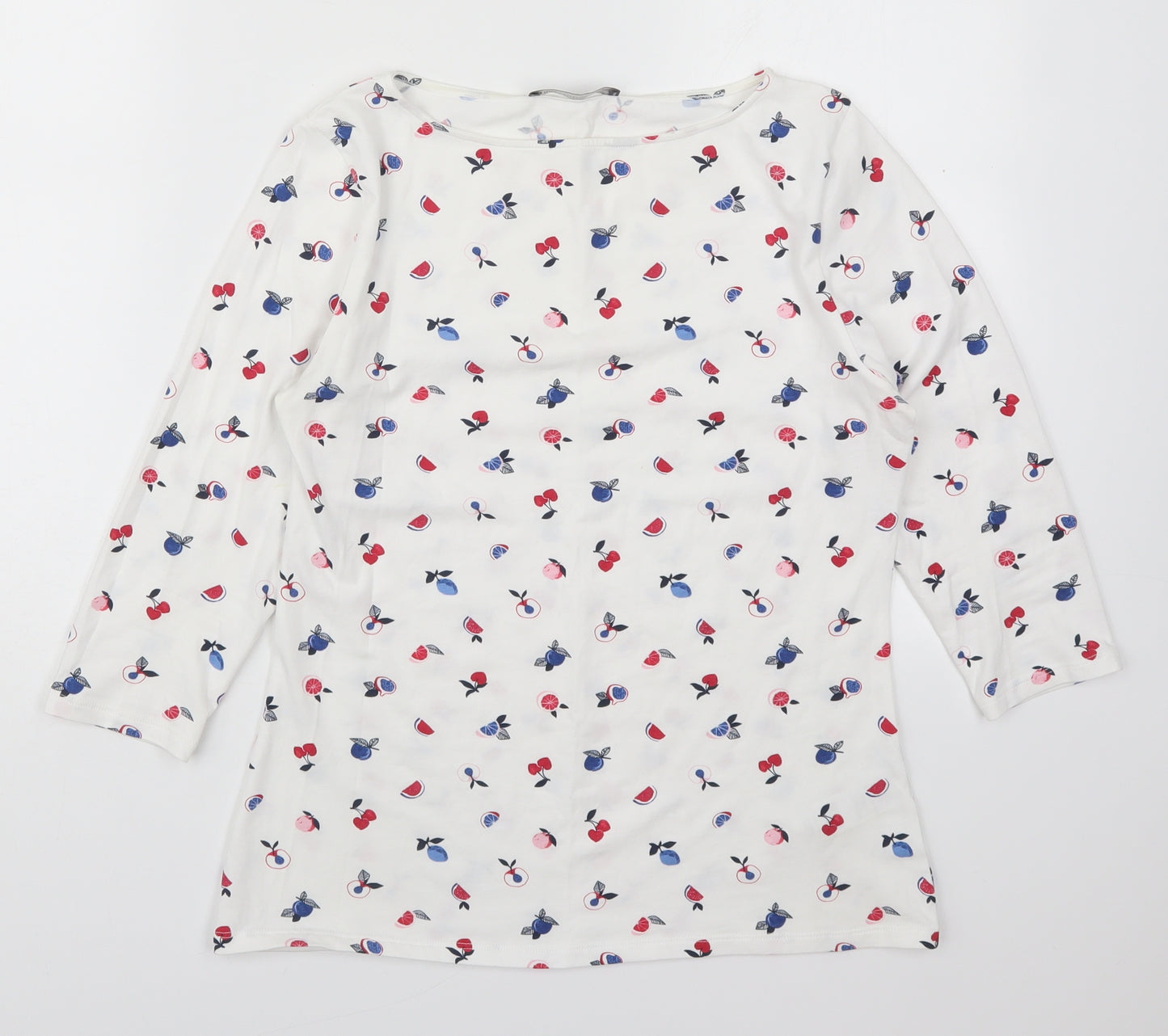 Marks and Spencer Womens White  Cotton Basic T-Shirt Size 12 Round Neck - Fruit Prints