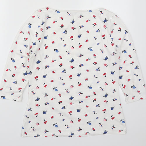 Marks and Spencer Womens White  Cotton Basic T-Shirt Size 12 Round Neck - Fruit Prints