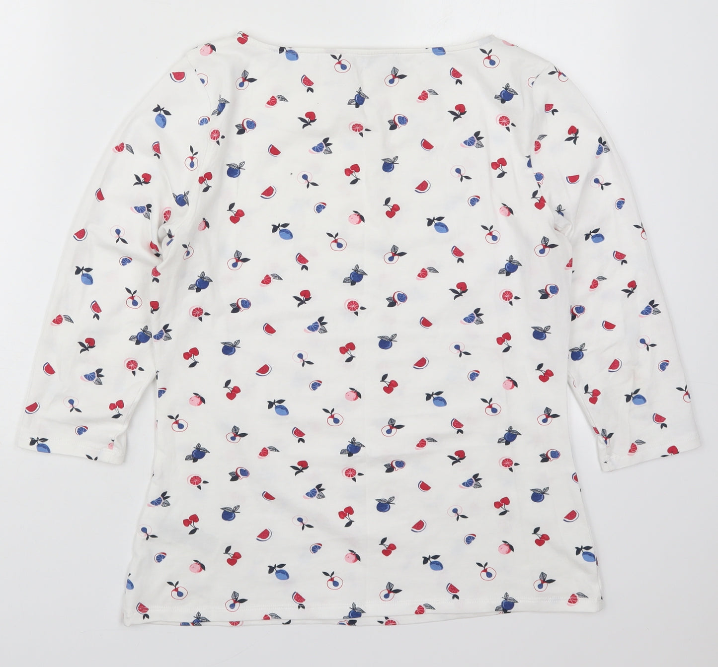 Marks and Spencer Womens White  Cotton Basic T-Shirt Size 12 Round Neck - Fruit Prints