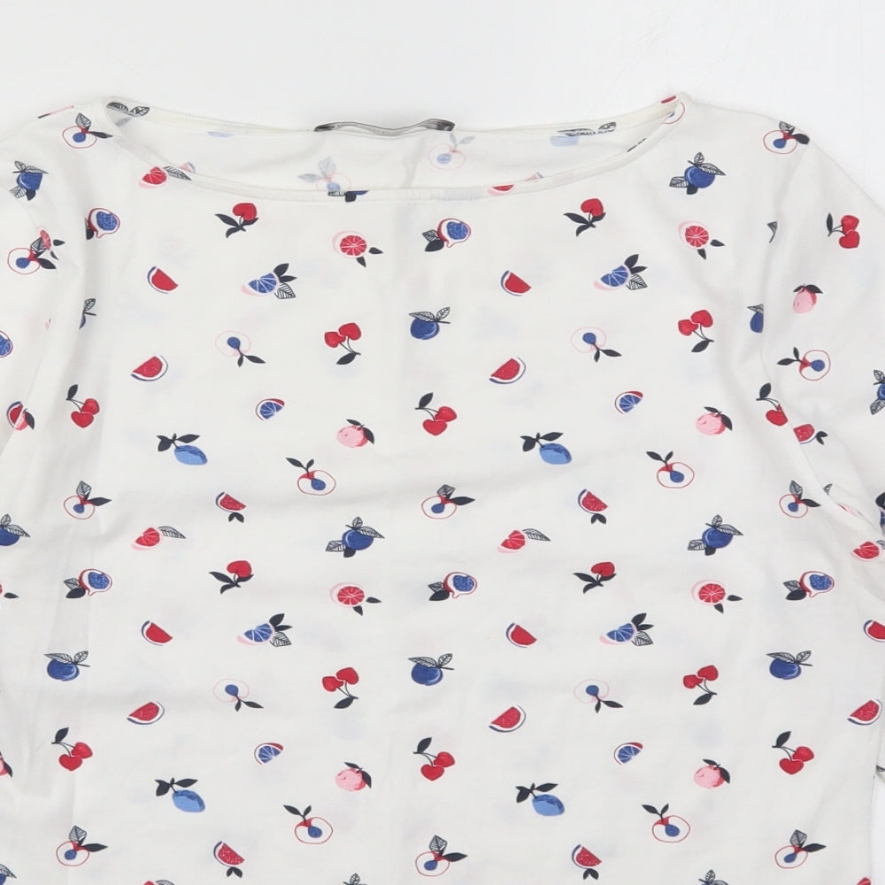 Marks and Spencer Womens White  Cotton Basic T-Shirt Size 12 Round Neck - Fruit Prints