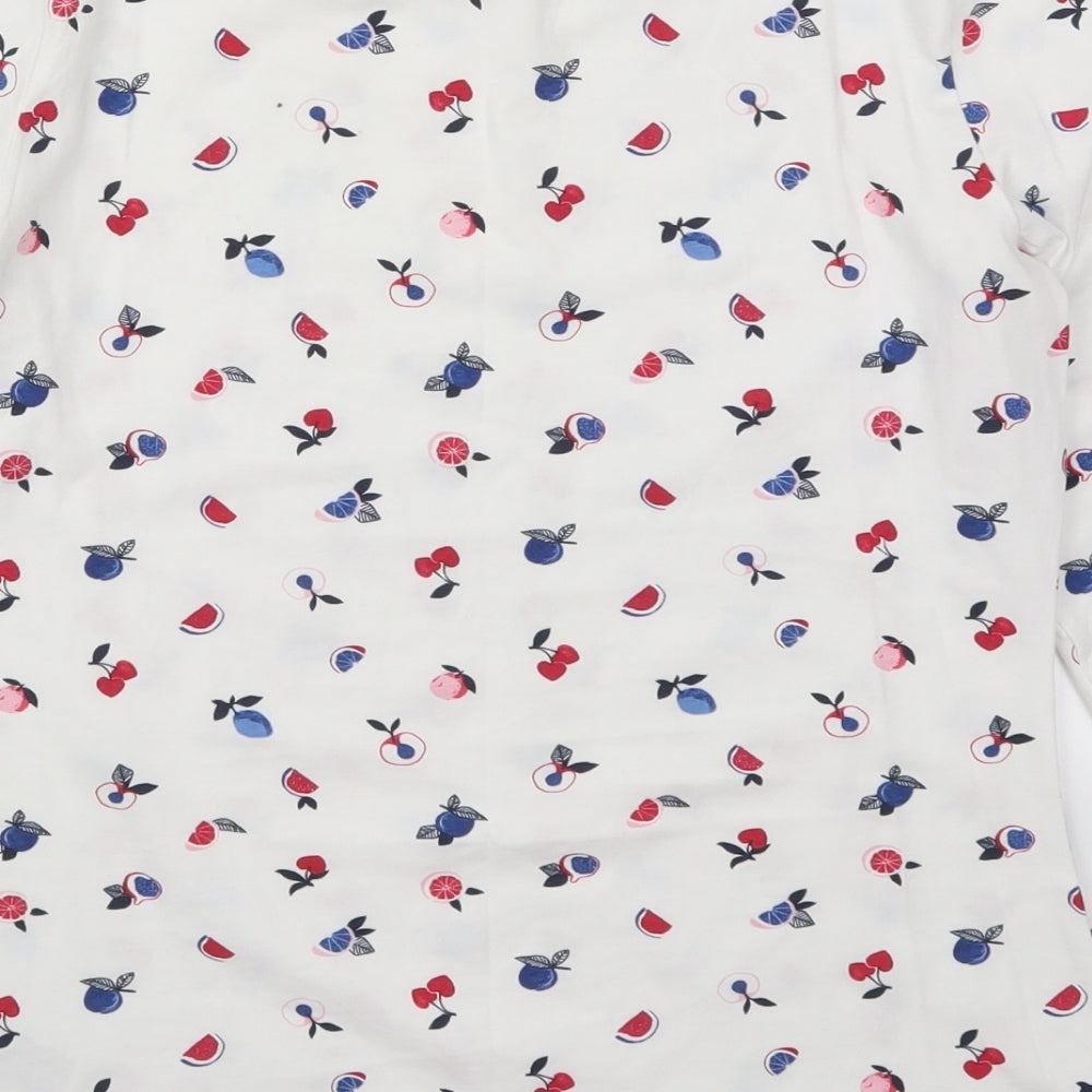 Marks and Spencer Womens White  Cotton Basic T-Shirt Size 12 Round Neck - Fruit Prints