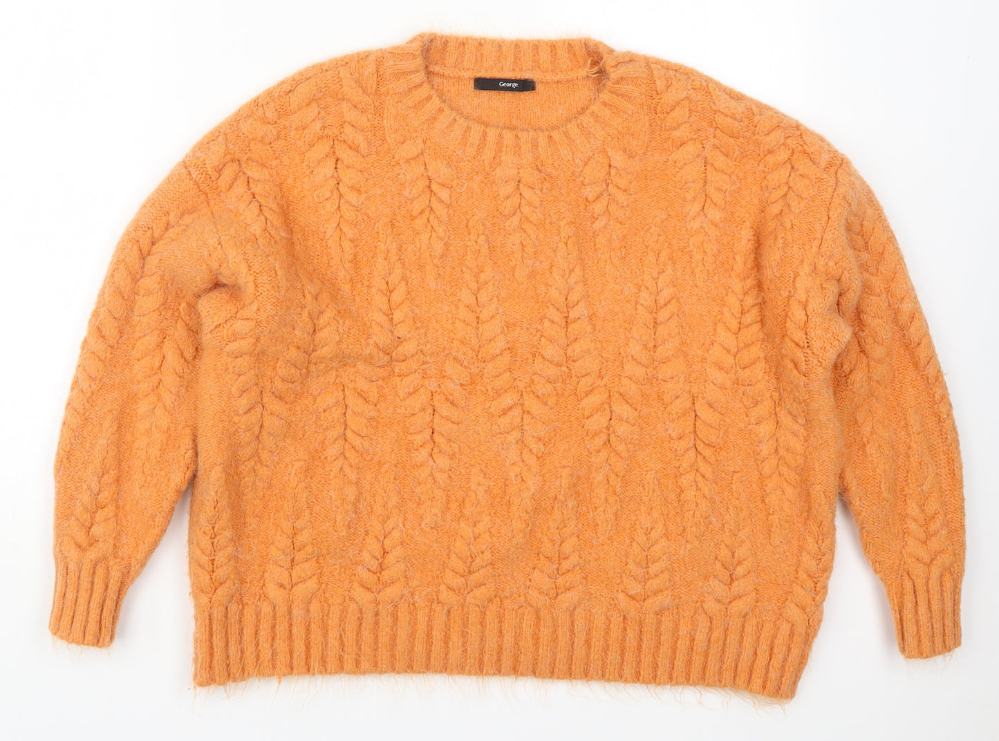 George Womens Orange Round Neck  Acrylic Pullover Jumper Size L
