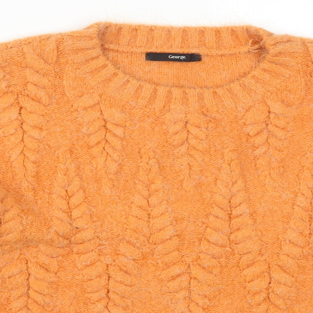 George Womens Orange Round Neck  Acrylic Pullover Jumper Size L
