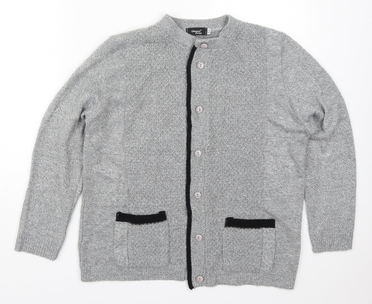 Glimpse Womens Grey Round Neck  Acrylic Cardigan Jumper Size S