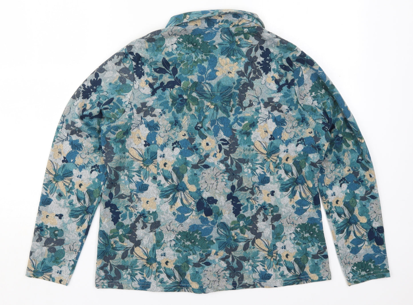 Honor Millburn Womens Blue Floral Polyester Basic Button-Up Size 14 Collared