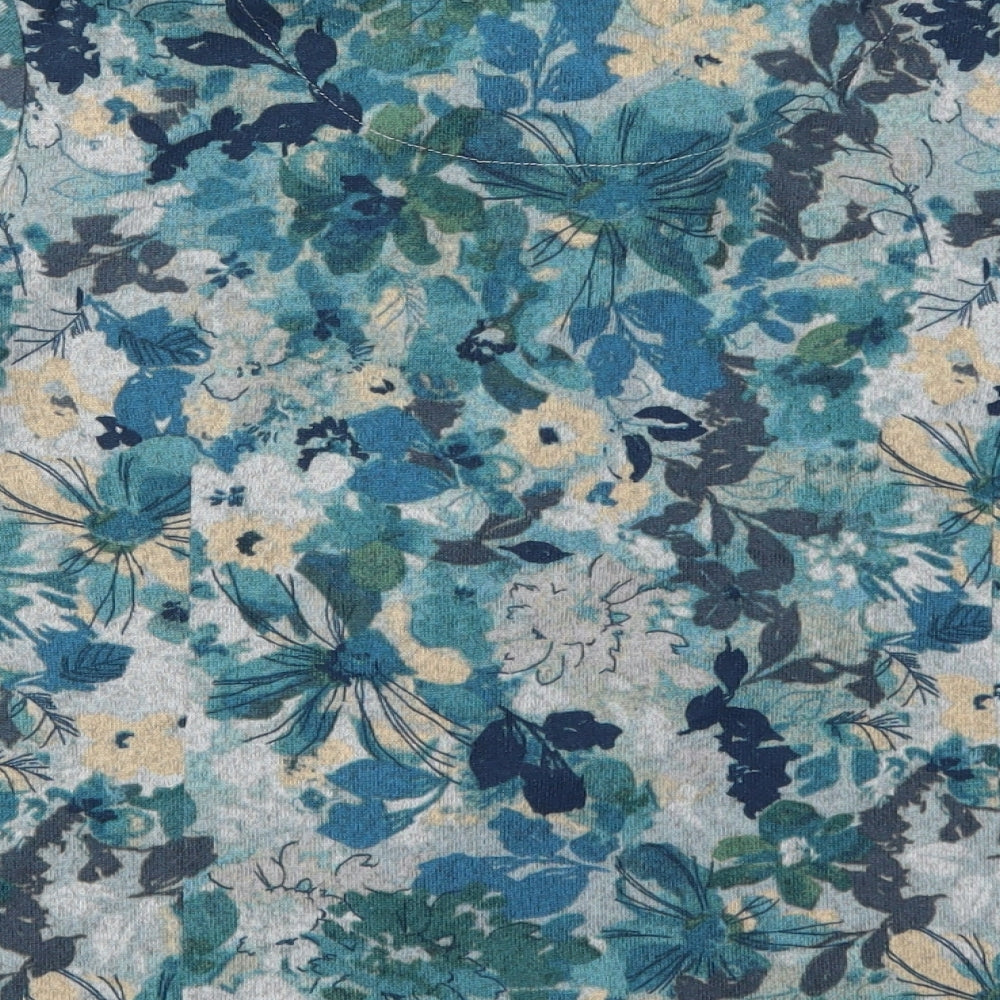 Honor Millburn Womens Blue Floral Polyester Basic Button-Up Size 14 Collared