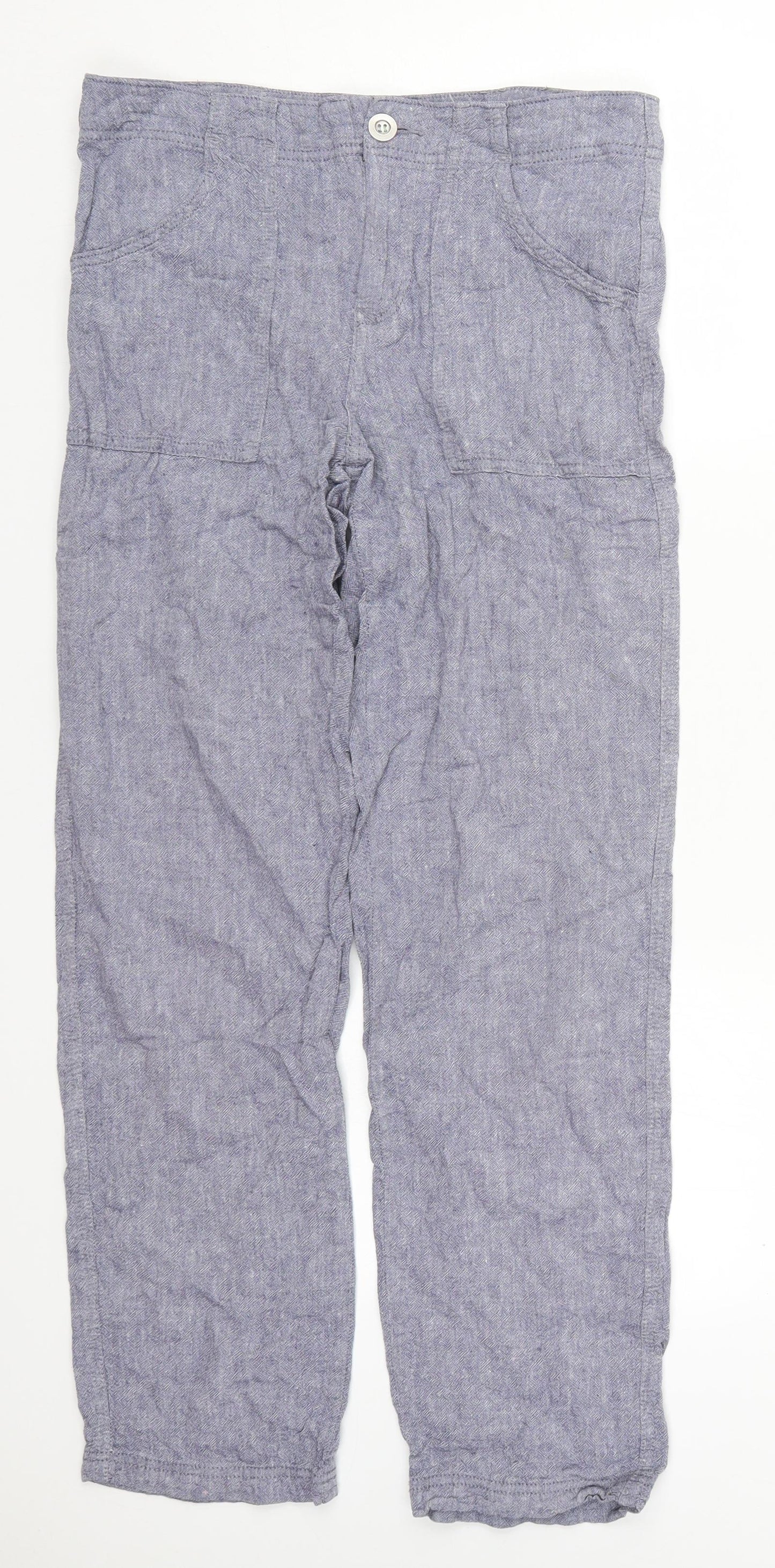 F&F Womens Blue  Linen Trousers  Size 8 L29 in Regular Button