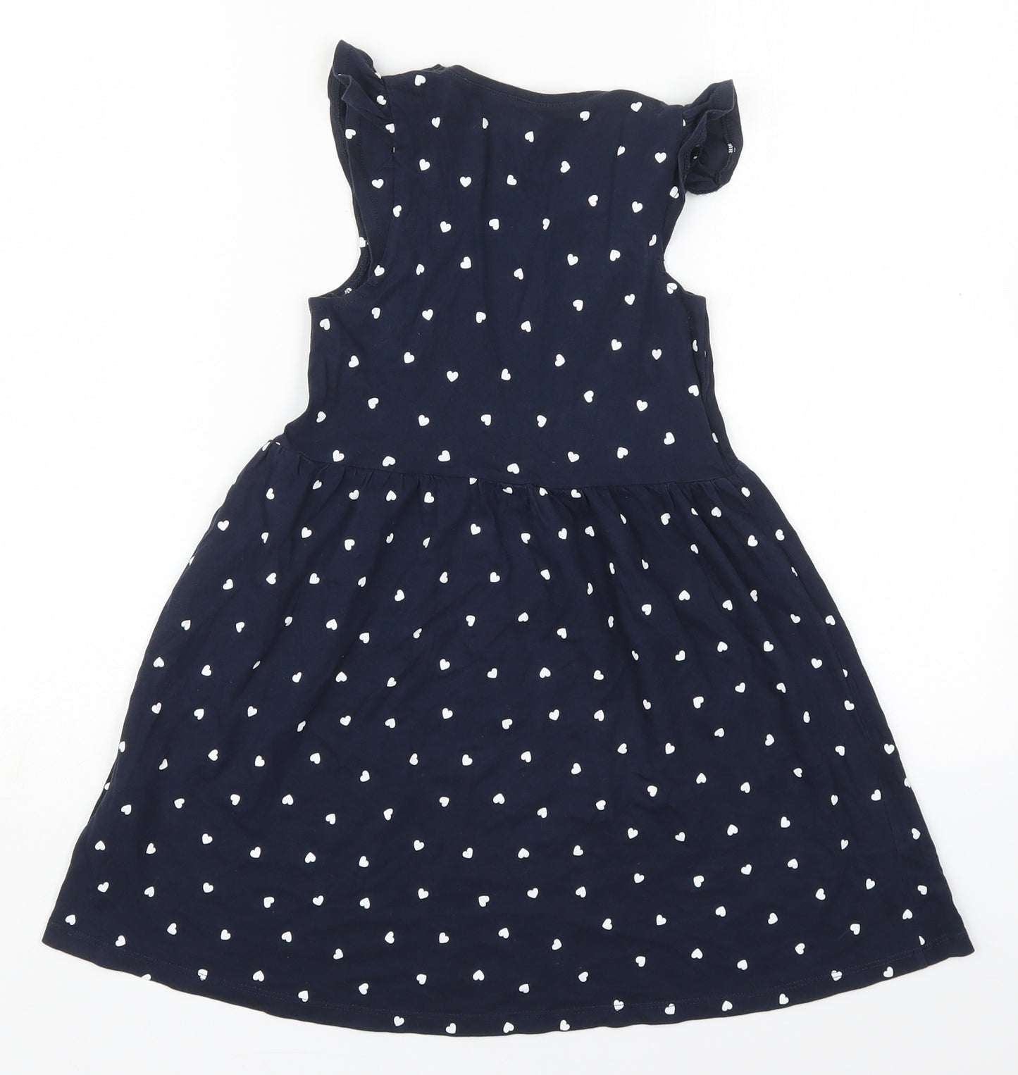H&M Girls Blue Geometric Cotton Skater Dress  Size 7-8 Years  Round Neck Pullover - Love Hearts