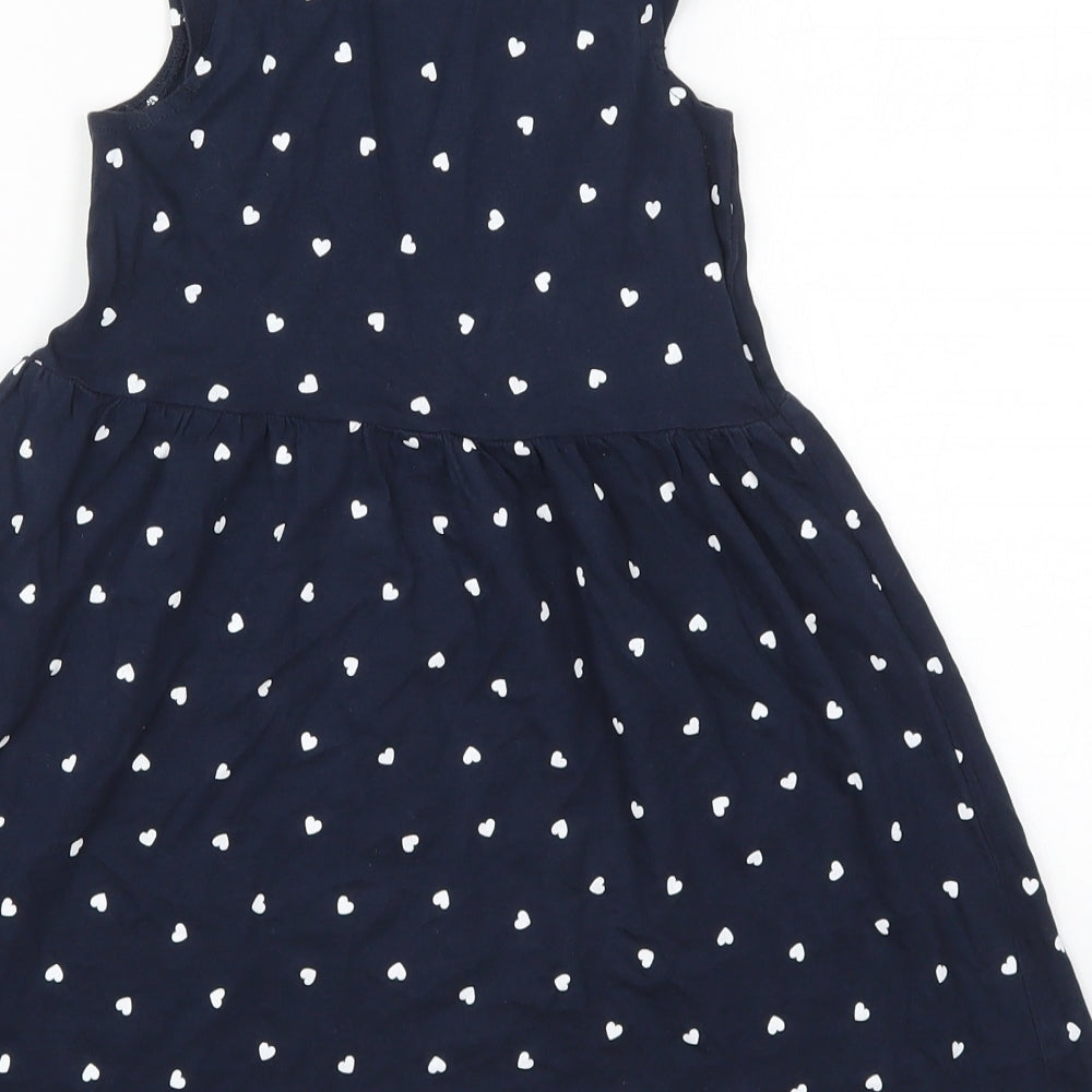 H&M Girls Blue Geometric Cotton Skater Dress  Size 7-8 Years  Round Neck Pullover - Love Hearts