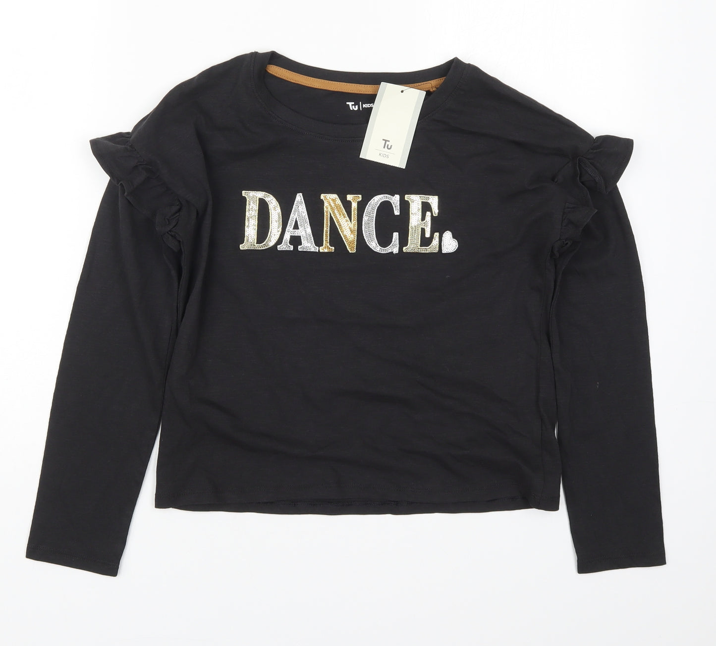 TU Girls Black  Cotton Basic T-Shirt Size 11 Years Crew Neck Pullover - Dance