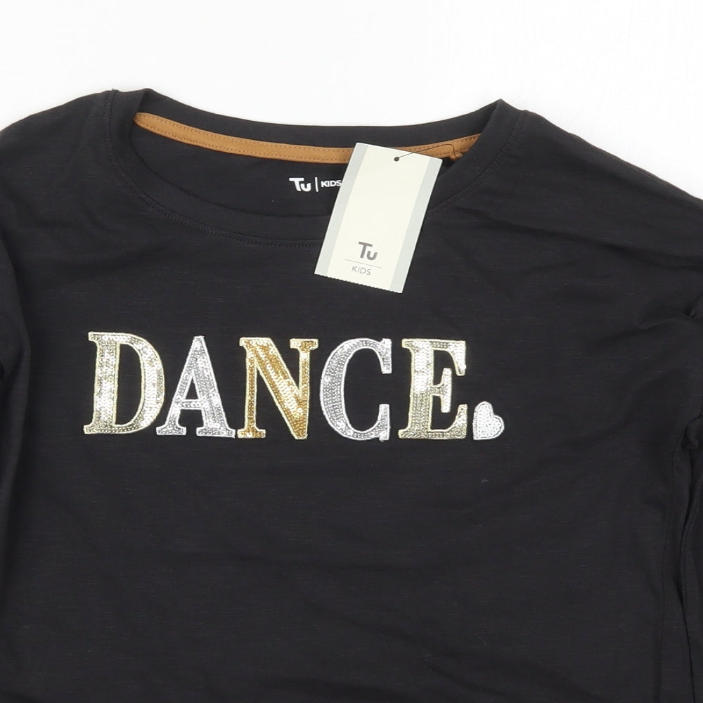TU Girls Black  Cotton Basic T-Shirt Size 11 Years Crew Neck Pullover - Dance