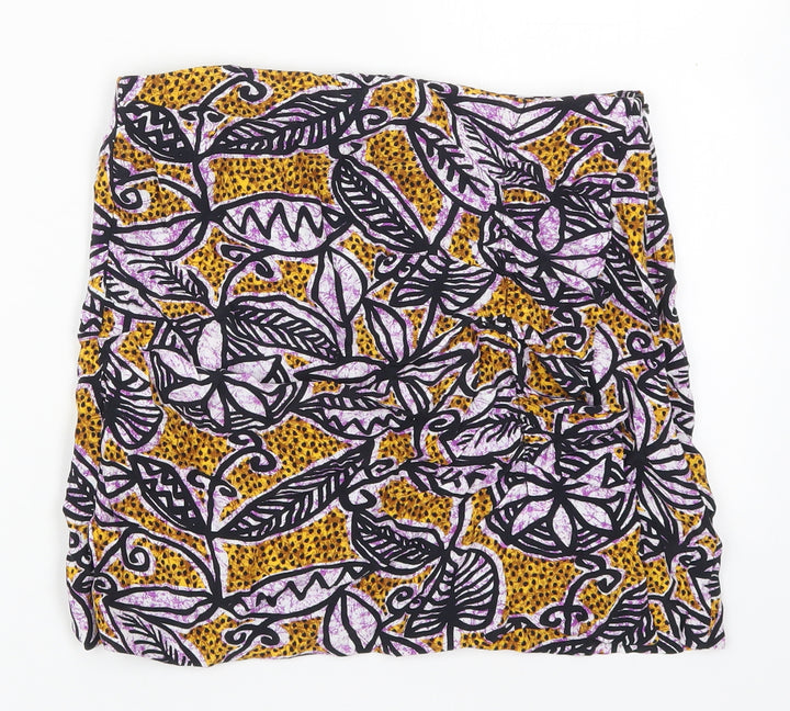 Zara Womens Multicoloured Geometric Viscose Mini Skirt Size S Zip - Leaf Flower Print