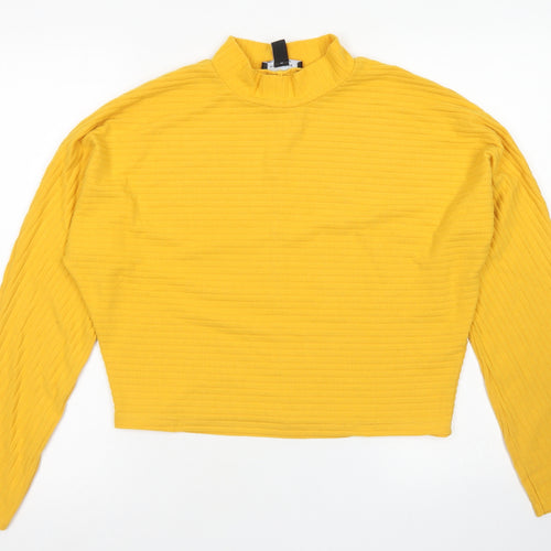New Look Womens Yellow  Polyester Cropped T-Shirt Size 8 Mock Neck