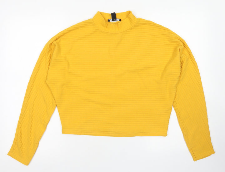 New Look Womens Yellow  Polyester Cropped T-Shirt Size 8 Mock Neck