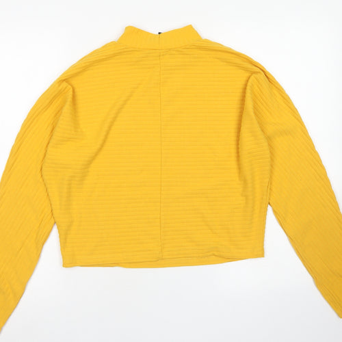 New Look Womens Yellow  Polyester Cropped T-Shirt Size 8 Mock Neck