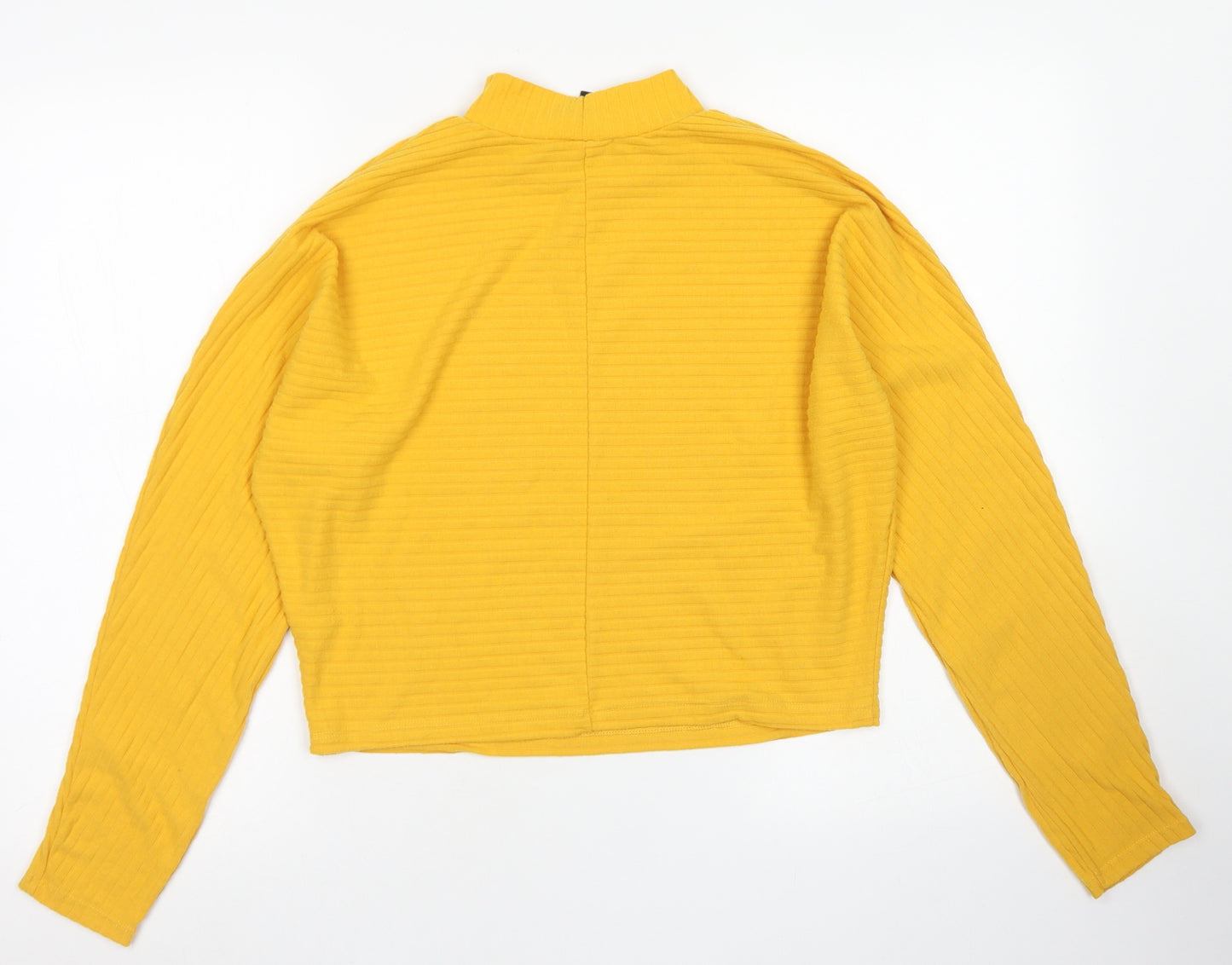 New Look Womens Yellow  Polyester Cropped T-Shirt Size 8 Mock Neck