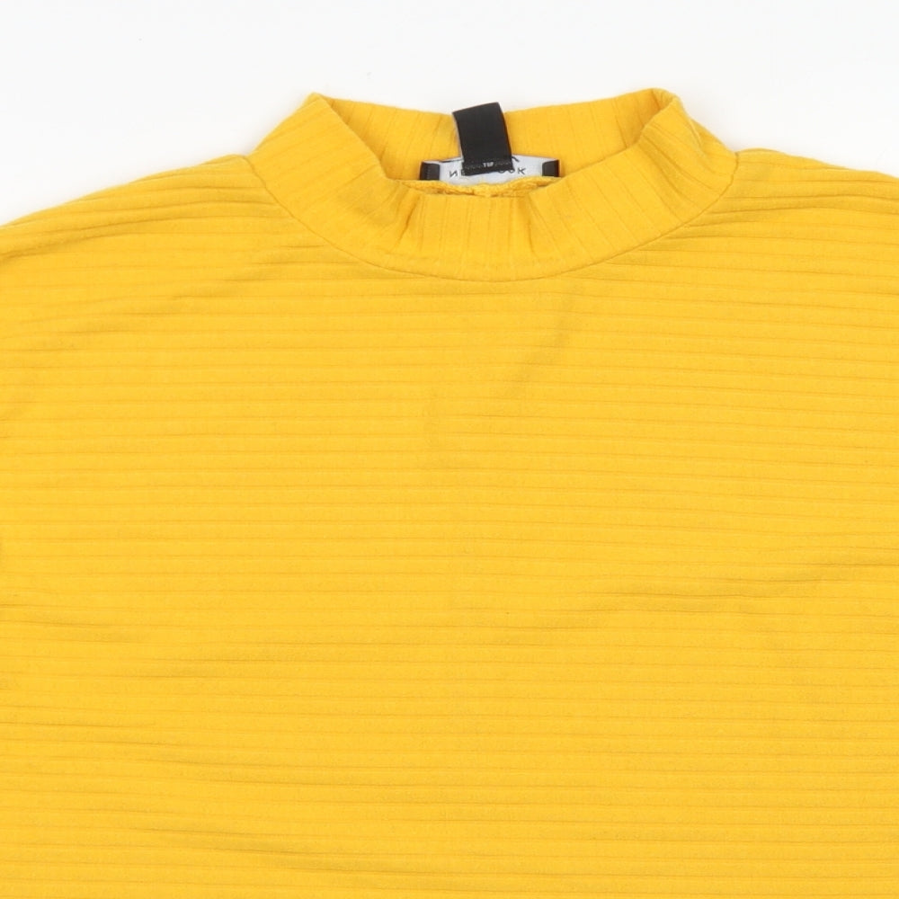 New Look Womens Yellow  Polyester Cropped T-Shirt Size 8 Mock Neck
