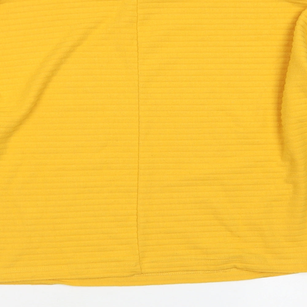 New Look Womens Yellow  Polyester Cropped T-Shirt Size 8 Mock Neck