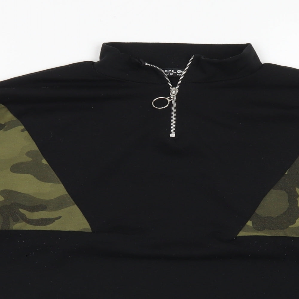 Select Womens Black Colourblock Polyester Pullover Sweatshirt Size 12