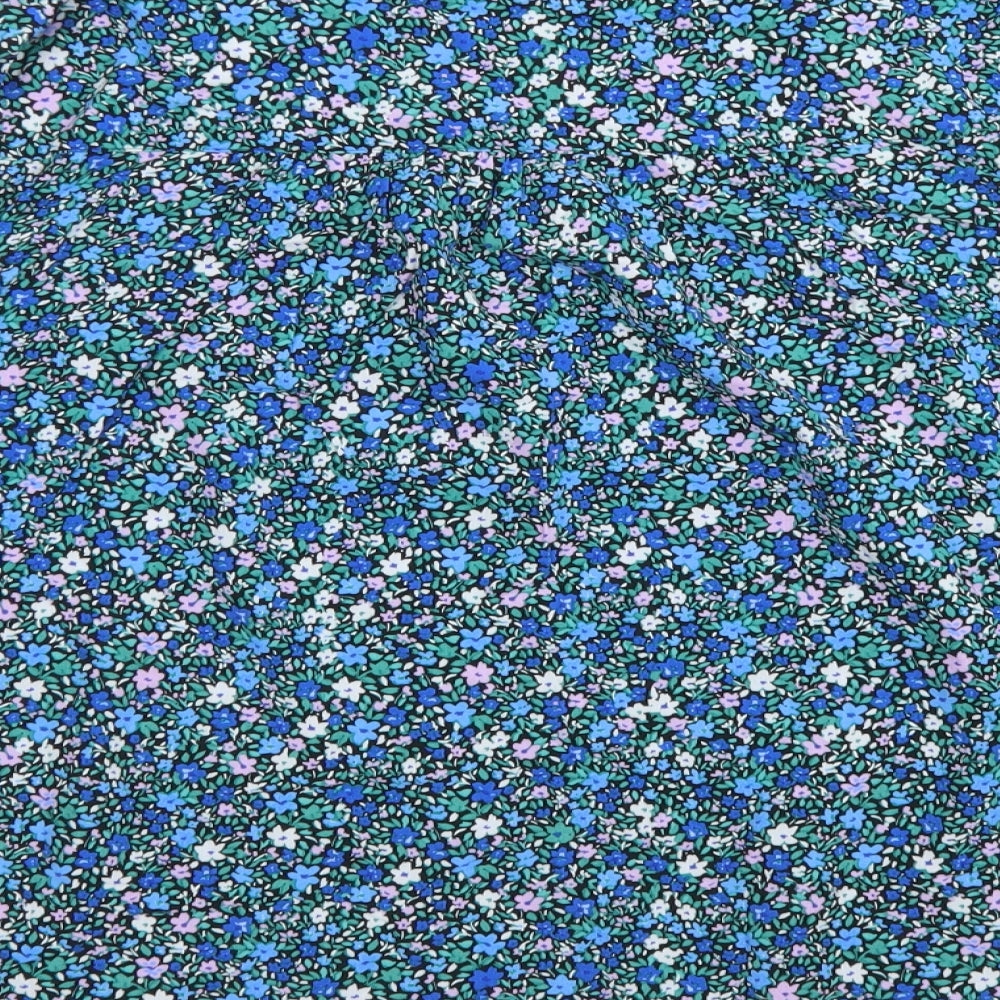 M&S Collection Womens Blue Floral Viscose Basic Blouse Size 12 Round Neck