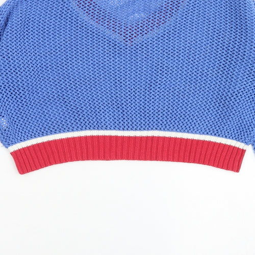 Glamorous Womens Blue V-Neck  Acrylic Pullover Jumper Size S   - Cropped