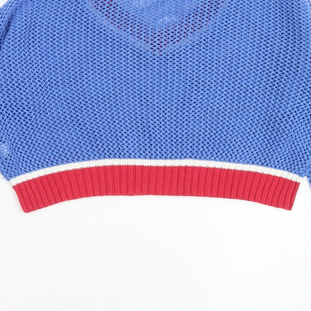 Glamorous Womens Blue V-Neck  Acrylic Pullover Jumper Size S   - Cropped