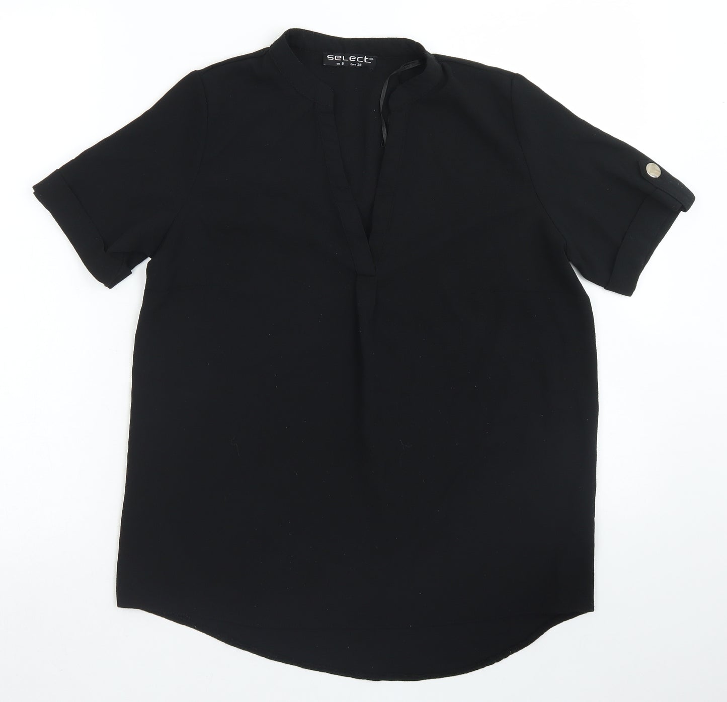 Select Womens Black  Polyester Basic Blouse Size 8 Round Neck