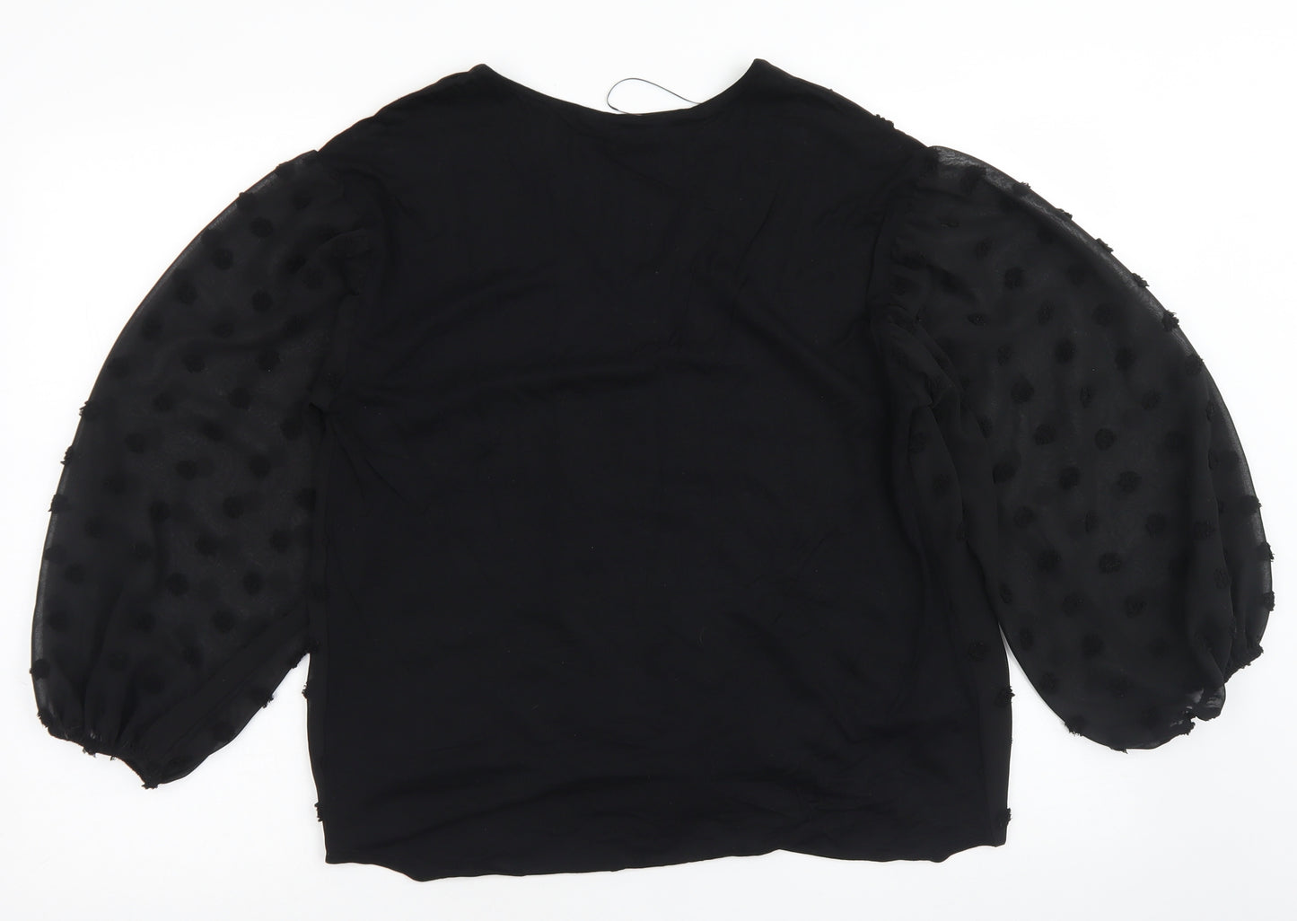 F&F Womens Black Polka Dot Polyester Basic Blouse Size 10 Round Neck - Puff Sleeve