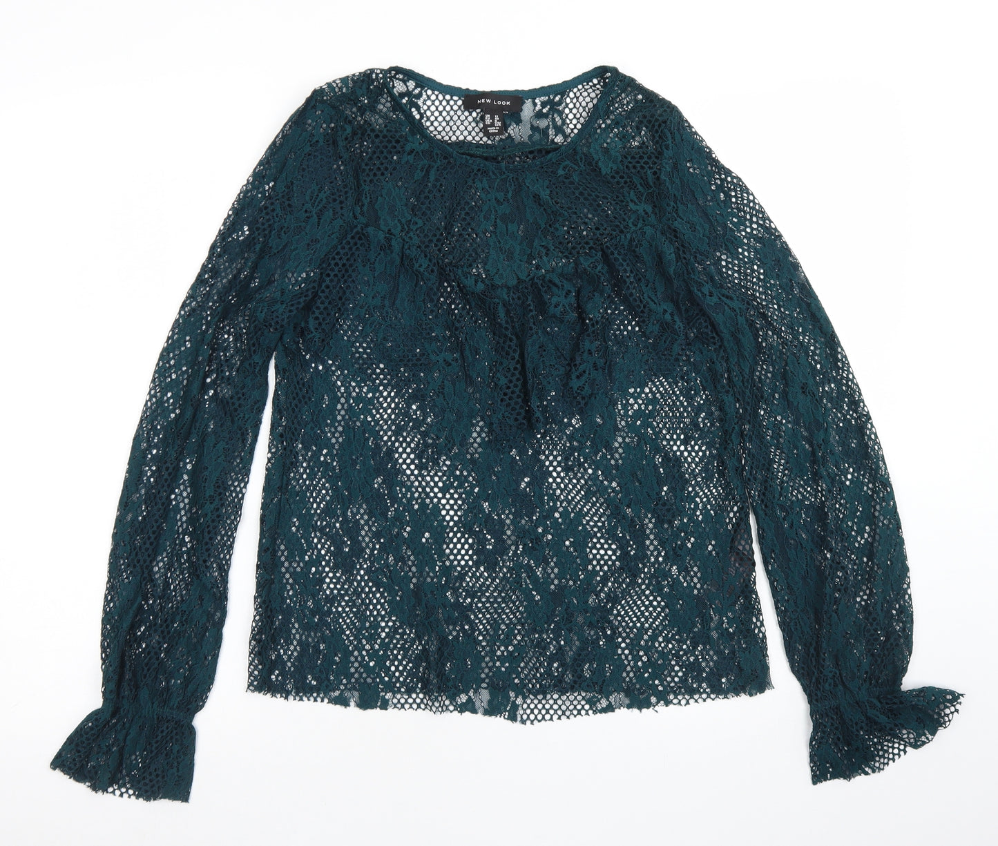 New Look Womens Green  Nylon Basic Blouse Size 12 Crew Neck - Bell sleeve