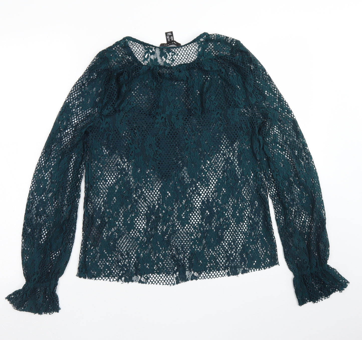 New Look Womens Green  Nylon Basic Blouse Size 12 Crew Neck - Bell sleeve