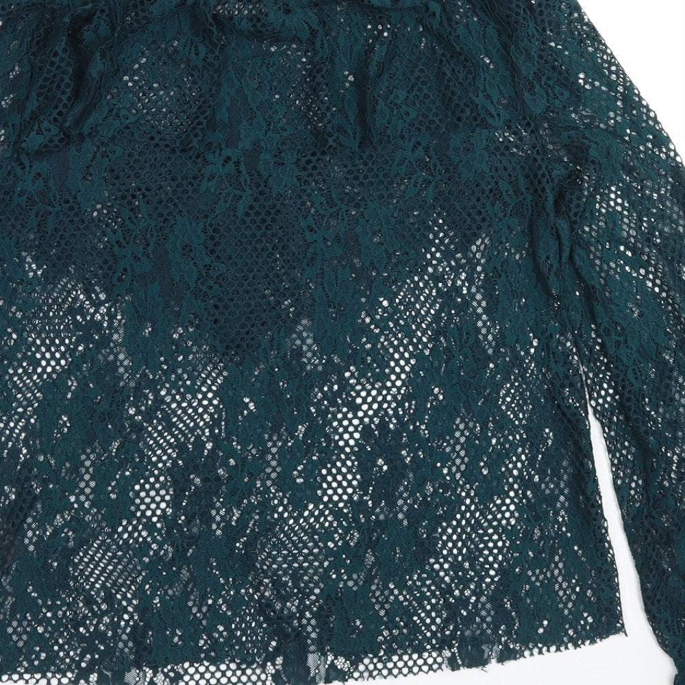 New Look Womens Green  Nylon Basic Blouse Size 12 Crew Neck - Bell sleeve