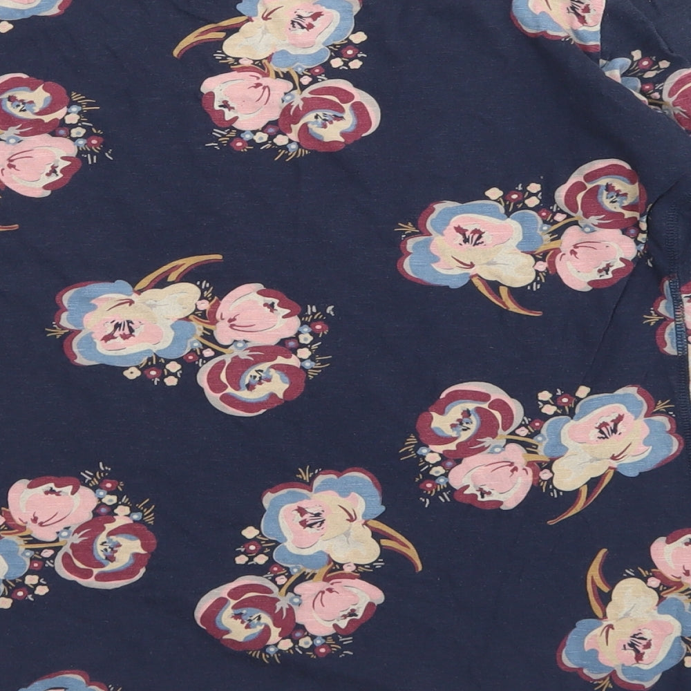 Fat Face Womens Blue Floral Cotton Basic T-Shirt Size 10 Round Neck